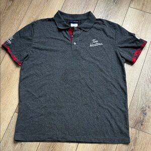 Tim Hortons Uniform Polo Shirt Mens L Coffee Logo Foundation Camps Shirt